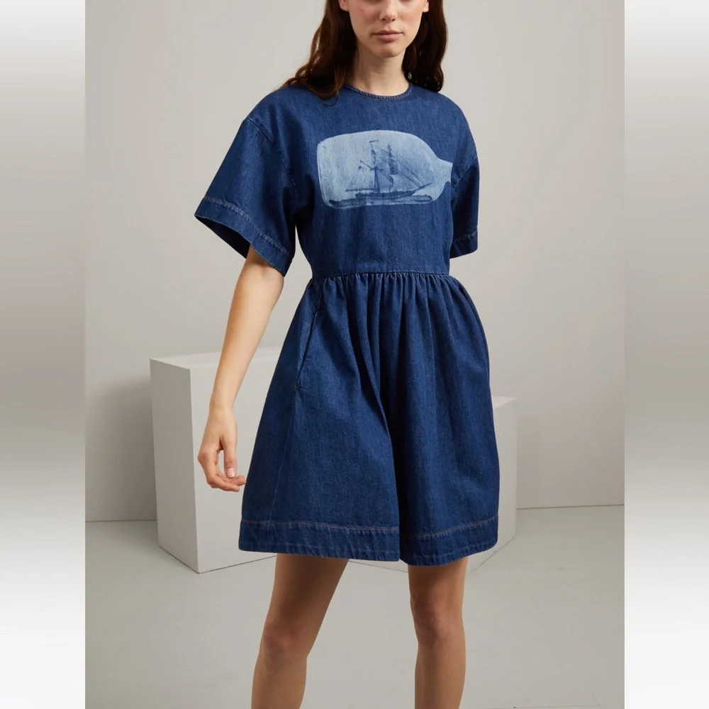SOLD! Sportmax Max Mara Label-cut Denim Slim Fit Short Dress Size: US4 Spring - Picture 2 of 15